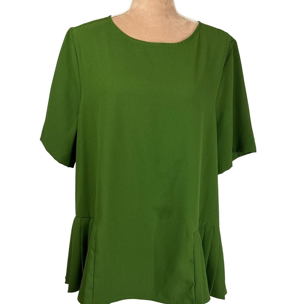 Eloquii Short Sleeve‎ Top Womens Sz 16 Olive Green Ruffled Trim Office Fall